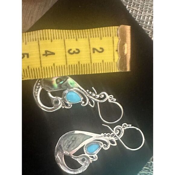 925 Sterling Silver Turquoise Gemstone Peacock Earrings 1.40 Cttw - Picture 4 of 5